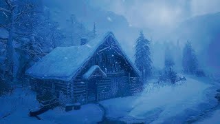 scenes of a cabin amidst the snow for a relaxing and deep sleep atmosphere Snowstorm [upl. by Mitzl460]