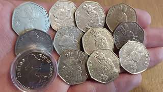 4 RARE BEATRIX POTTER 50P COINS [upl. by Yelats]