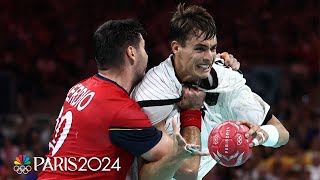 Germany hang on against Spain to reach mens handball gold medal match  Paris Olympics  NBC Sports [upl. by Aicilev220]