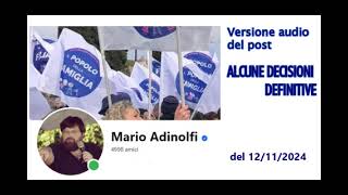 Da un post FB di Mario Adinolfi del 121124 [upl. by Bundy]