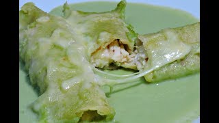 Enchiladas verdes con crema de champiñones RecetasdeLuzMa [upl. by Genni]