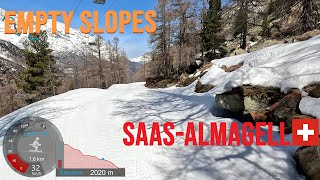 4K Skiing SaasAlmagell Empty Slopes Between SaasFee amp SaasGrund Wallis Schweiz GoPro HERO11 [upl. by Ahsimin]