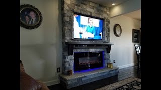 New Fireplace and TV in the Familyroom and how I built it Airstone from Lowes TV is Samsung [upl. by Dnomyad]