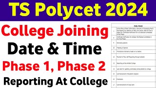 TS Polycet 2024 College Joining Date  TS Polycet 2024 Report at allotted College date [upl. by Glendon]