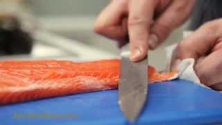 How To  skin a salmon fillet from Jamie Does [upl. by Nnylirehs]