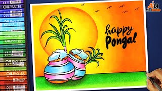 How to Draw  Pongal Drawing festival 2021 with oil pastel  Step by step [upl. by Kaltman]