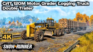 CAT 120M Motor Grader Logging Truck Double Trailer In SnowRunner Season 14 snowrunner truck 4k [upl. by Floridia]