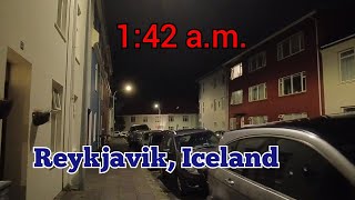 Overnight walk in Vesturbær section of Reykjavik Iceland  Airbnb apartment to some streets around [upl. by Ahtnams741]