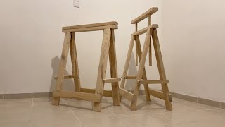 BURROS O CABALLETES DE MADERA PLEGABLES APILABLES Y NIVELABLES sawhorses [upl. by Swain463]