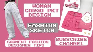 Fashionillustration Skills Fashionsketch Woman Cargo Box Pocket Design Garment Fashion Designer Tips [upl. by Nonnairb]