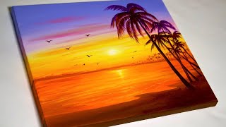 Sunset Beach Painting  Sunset Landscape Painting for Beginners [upl. by Udelle]