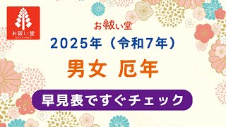 2025年（令和7年）厄年チェック！厄年早見表 厄年 厄払い お祓い 浄化 魔除け 邪気払い 2025年 [upl. by Elitnahc]