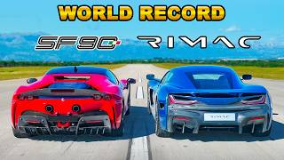 Ferrari SF90 v new Rimac Nevera DRAG RACE WORLD RECORD [upl. by Bunting]