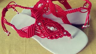 Sandalias en rojo paso a paso en Macrame CarolGutierrez [upl. by Nnaeilsel239]