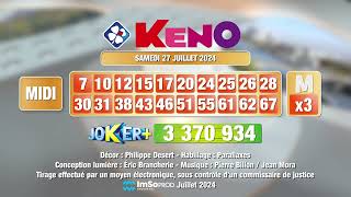 Tirage du midi Keno® du 27 juillet 2024  Résultat officiel  FDJ [upl. by Hugo]