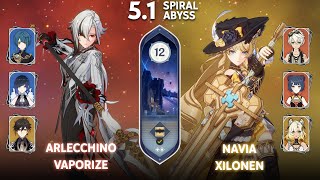 C0 Arlecchino Double Hydro amp C0 Navia Xilonen  Spiral Abyss Floor 12  Genshin Impact 51 [upl. by Anasus]