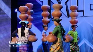 San San Group carry pots on head Audition  Myanmars Got Talent 2017 Season 4 ျမန္မာ [upl. by Larimer]