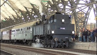 Dampflokomotive 77250 aus Österreich der EUROVAPOR dampft am 1342024 aus dem Hauptbahnhof Dresden [upl. by Nawoj]