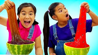 Jannie and Emma Pretend Play How to Make Slime for Kids [upl. by Amaris]