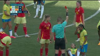 Marta cartão vermelho Brasil x Espanha Feminina 02 Todos os gols e destaques estendidos [upl. by Saerdna]