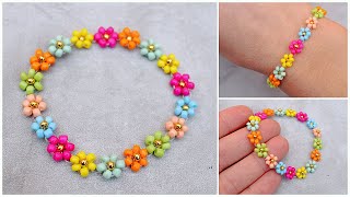 PULSERA de FLORES con mostacillachaquiras elástica TUTORIAL paso a paso [upl. by Amelia]