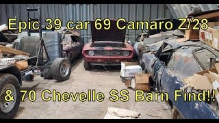 Epic 39 Car Barn Find with ONLY 68 amp 69 Camaros SS amp Z28 and 70 Chevelle SS 396 amp 454 Cars amp Parts [upl. by Keating482]