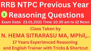 1RRB NTPC Previous Year Reasoning Questions  Exam Date 23012021  AIM Career Institute [upl. by Enelyad]