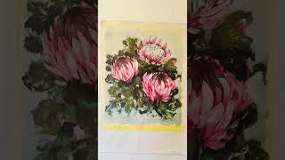 South African proteas on their way to an art collector in Canada floralart paintingflowers [upl. by Sola]