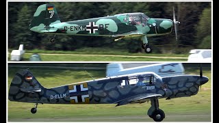 4Kᵁᴴᴰ Gomhouria Mk6 Bücker Bü 181 amp Nord 1002 Bf 108 Taifun Arrival  Hahnweide Airshow 2019 [upl. by Ahseyk876]