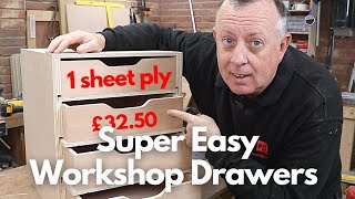 How to Make Easy Workshop Drawers from 1 Sheet of Plywood with Basic Tools  Free Cutting List [upl. by Antonia]