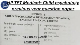 HP TET Medical  Psychology section previous year question paper 2020 [upl. by Adnilav]