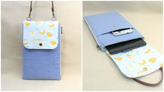 DIY スマホ タブレットケース 簡単作り方 How to make a smartphone pouch 20ｃｍファスナーポケット付き カードポケット付き [upl. by Rikki]