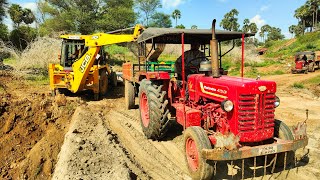 JCB 3dx backhoe working in Lake soil loading Mahindra and John Deere and swaraj tractors  tractor [upl. by Ziana]