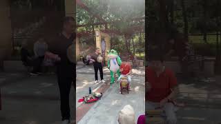 Mascot Frog Dances With Elderly Folk Band [upl. by Osicnarf]