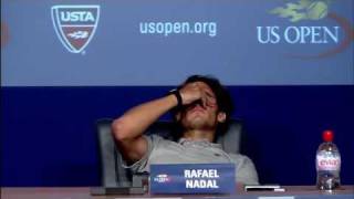 Rafael Nadal Cramps Up During Press Conference  US Open 2011 [upl. by Hurlee]