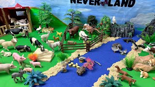 Huge Farm with Schleich Animal Figurines near the river diorama cows horses ducks sheep chicken [upl. by Mannie]