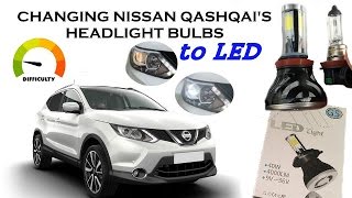 Qashqai J11 DIY voorlichten vervangen met wittere LED lampen [upl. by Endora341]