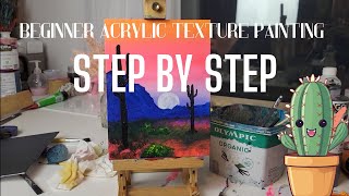 Acrylic Texture Impasto Painting Tutorial for Beginners  Easy Sunset Cactus Landscape Painting [upl. by Ahsilif]