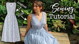 🌱 Spring Sewing Tutorial 🌱 Patterning and making a wrapped dress with stripes and buttons 😄 [upl. by Cir]