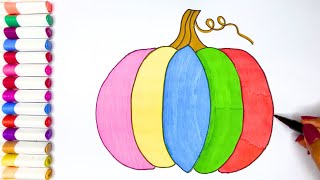 Colorful Pumpkin Drawing amp Coloring for Kids  How To Draw A Pumpkin  Easy Drawing for Kids [upl. by Ylyl]