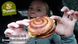 NEW Panera Bread CinnaScramble breakfast sandwich review [upl. by Nitsej]