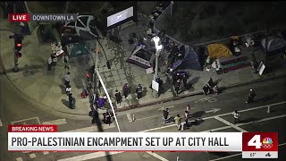 ProPalestinian encampment set up at LA City Hall [upl. by Bucella]