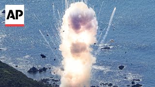 Moment Japans Space One rocket explodes [upl. by Rdnaskela670]