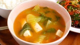 Bok Choy Tofu Doenjang Soup Cheonggyeongchae dubudoenjangguk 청경채 두부된장국 [upl. by Constantine]