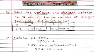 Find the Variance and Standard Deviation of a discrete Random variable of probability Distribution [upl. by Leonora]