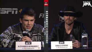 SHOTS FIRED 🔥 Alexander Hernandez insults Donald Cerrone at UFCBrooklyn Press Conference [upl. by Eynttirb]