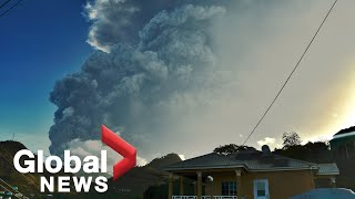 La Soufriere volcano explodes again launching ash clouds across Caribbean [upl. by Esther]