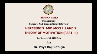 Management Concepts amp Organisational Behavior  Herzbergs and Mcclellands Theory of Motivation [upl. by Pooley]