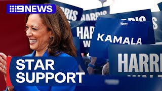 Star support for Kamala Harris ahead of Democratic National Convention  9 News Australia [upl. by Peednus92]