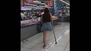 Beautiful One Legged SAK Asian Amputee Woman Walking In The Supermarket [upl. by Aham]